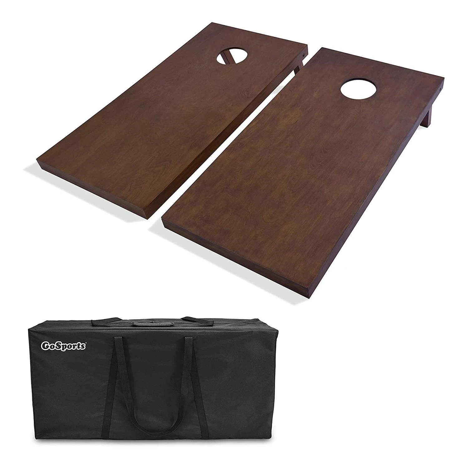 GoSports Regulation Size Wooden Cornhole Set with Brown Finish, Includes Carrying Case