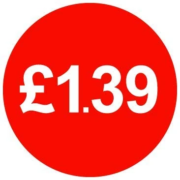 £ Red Price Stickers - 30mm - £1.39, 5000