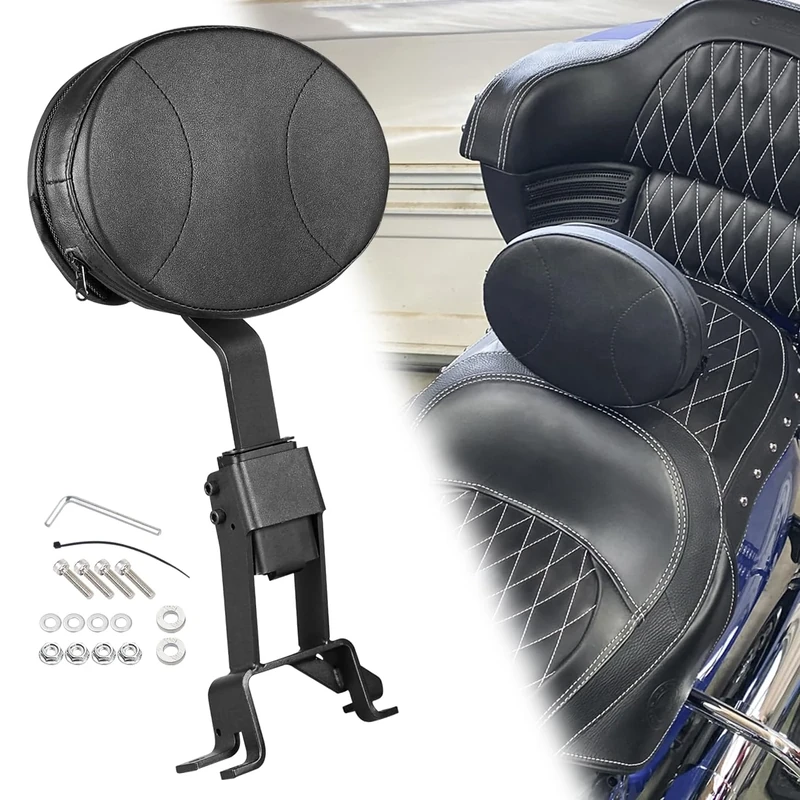 Driver Rider Backrest Sissy Bar Pad Back Rest Mounting Kit For Indian chief Classic Chieftain Roadmaster Springfield 2014-2018 (Detachable, Adjustable, Plug-In)
