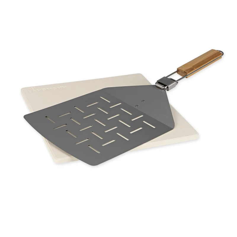 LANDMANN Pizza Stone for Gas Barbecue, Cordierite, Approx. Diameter 30.5 cm, Modulus System, Stainless Steel Handles, Suitable for Gas Grill, Charcoal Grill and Oven, For Preparing Pizza, Tarte Flambée and Bread - Image 1