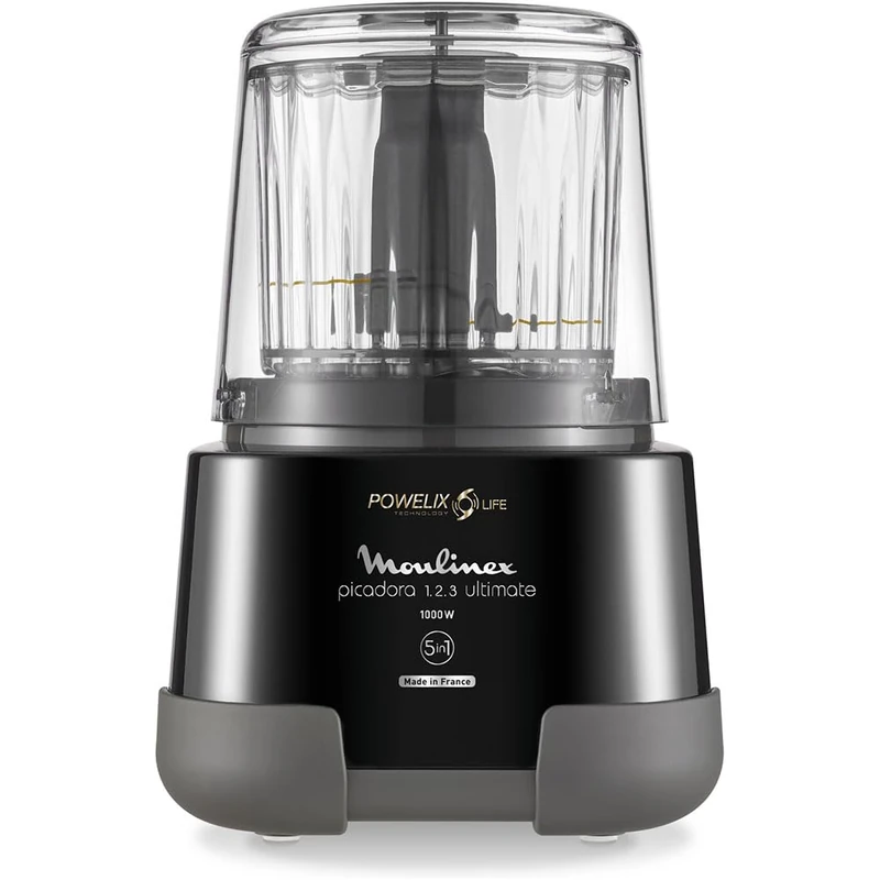 Moulinex 1,2,3 DP8108 1000W Electric Chopper, 2 Powerlife Blades, Capacity up to 350g/550ml, Airtight Lid, Overheat Protection System, Compact, Black