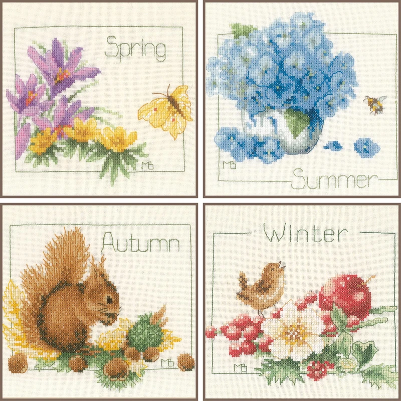 Lanarte Counted Cross Stitch Kit: 4 Seasons: Set of 4, NA, 18 x 16cm
