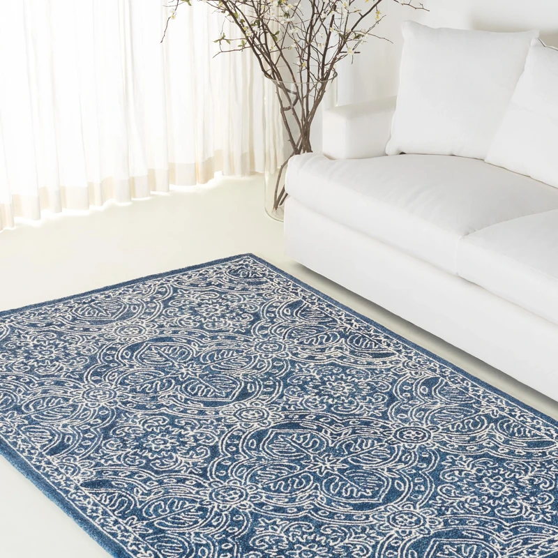 Safavieh Transitional Indoor Hand Tufted Rectangle Area Rug, Lauren Collection, LRL6603, in Navy Blue / Ivory, 152 X 244 cm for Living Room, Bedroom or Any Indoor Space