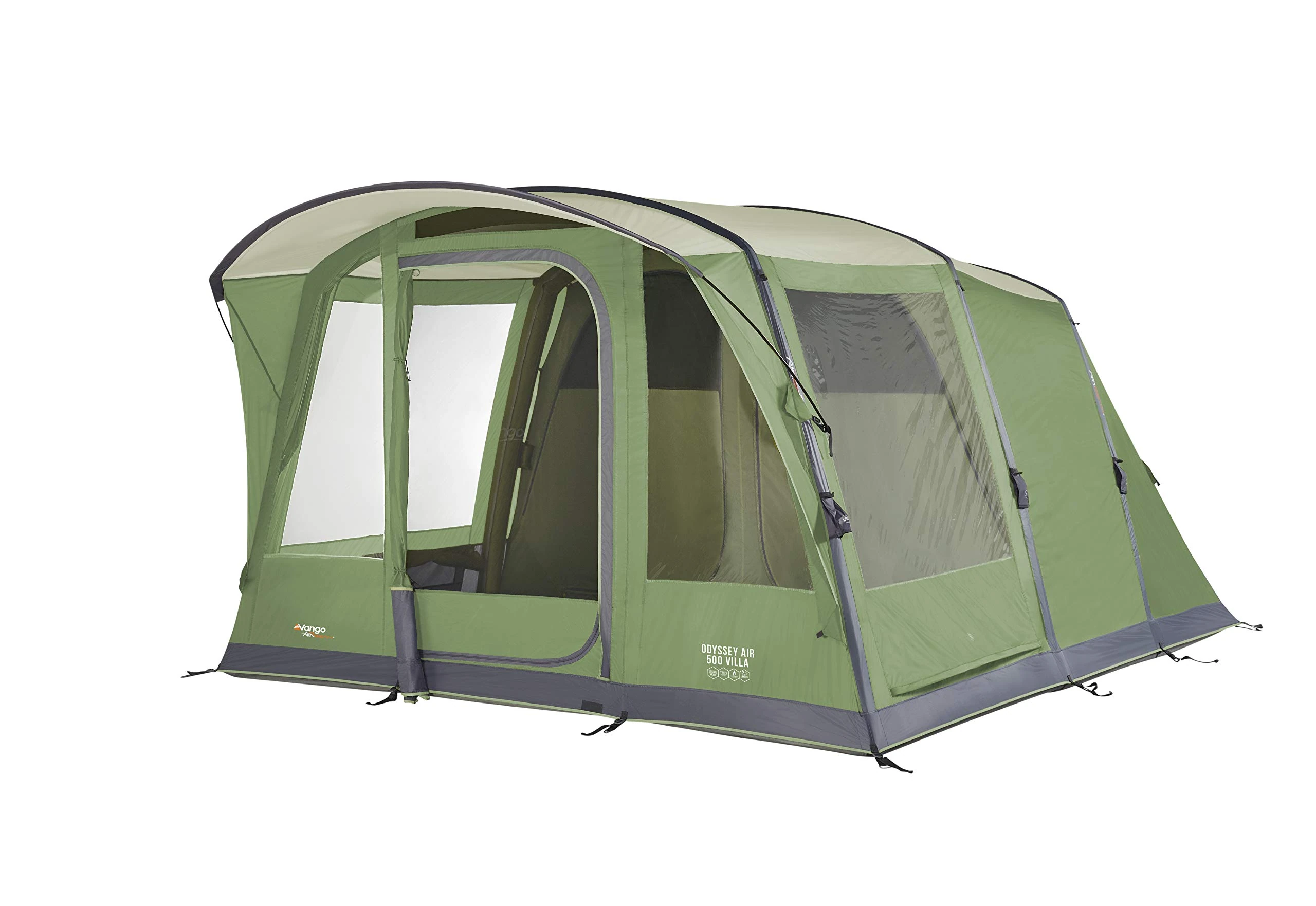 Vango Airbeam Odyssey Air 500 Villa Tent [Amazon Exclusive], 5 Man Inflatable Tent with Pump, Sun Canopy, Easy Pitch Family Camping, Epsom Green