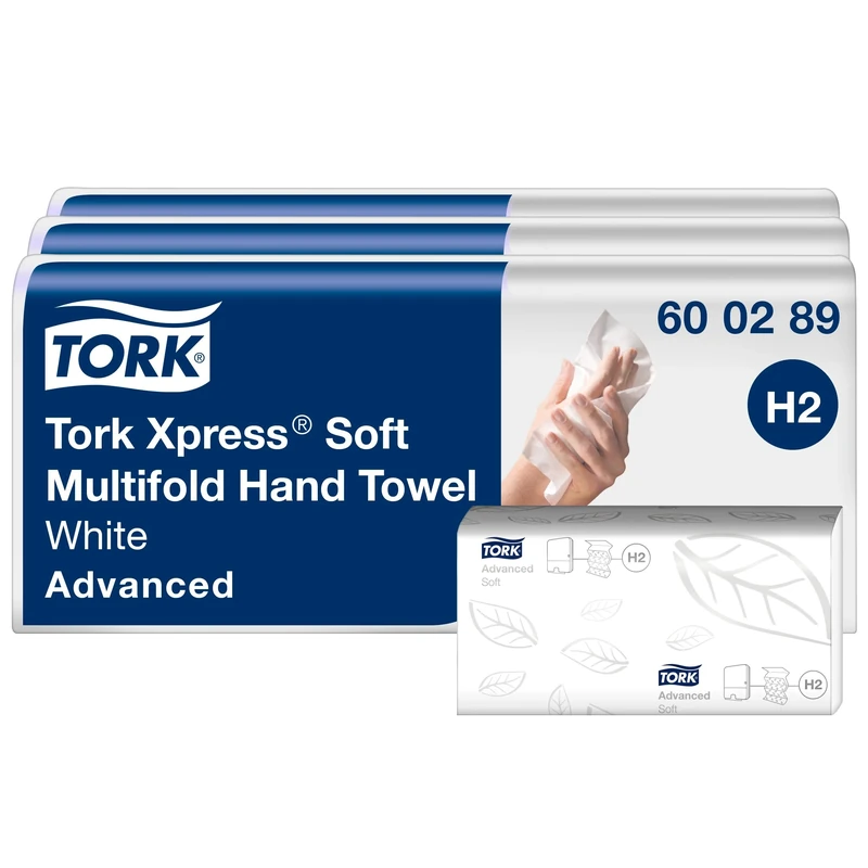 Tork Xpress® Soft Multifold Hand Towels White H2, Advanced, 2-ply, Z-fold, Absorbent, 3 x 7 x 180 Sheets, 600289