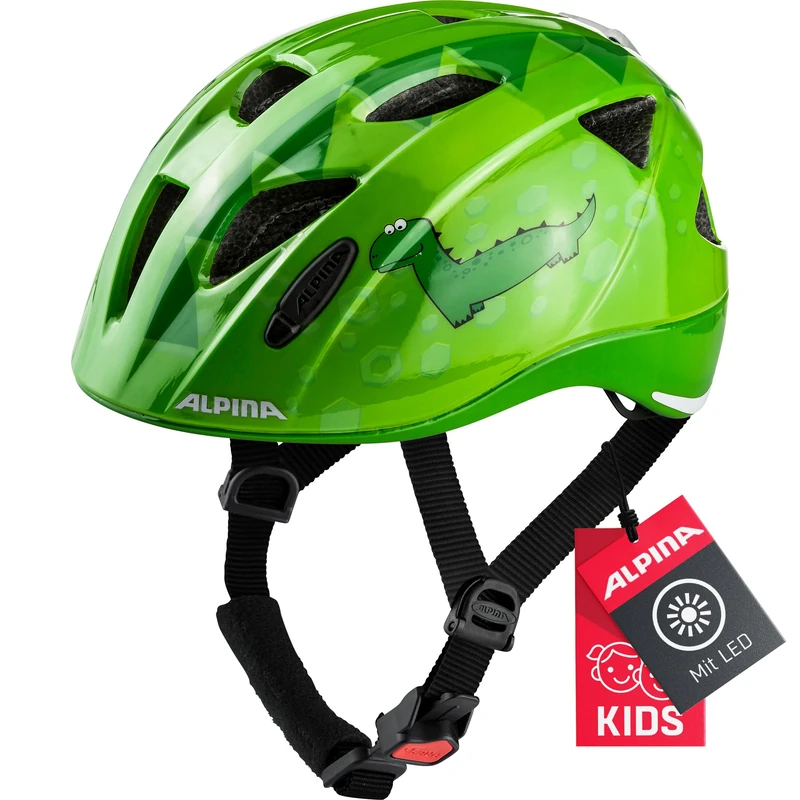 ALPINA Unisex - Children, XIMO FLASH cycling helmet, green dino, 45-49 cm