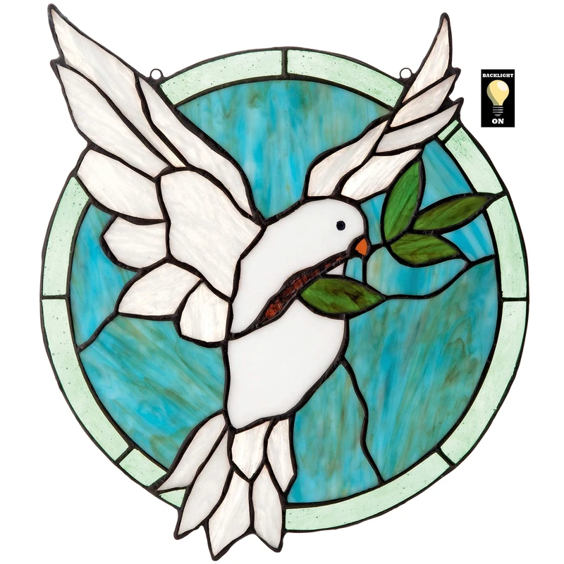 Design Toscano Dove of Peace Tiffany-Style Stained Glass Window, Stained Glass, Full Colour, 35.5 cm