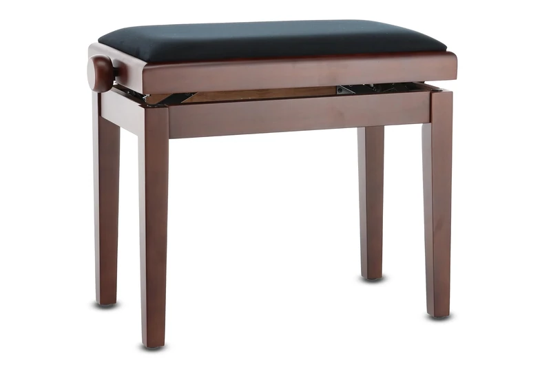 GEWA Piano Bench Deluxe, Solid Wood, Height Adjustable, Dark Matte Walnut