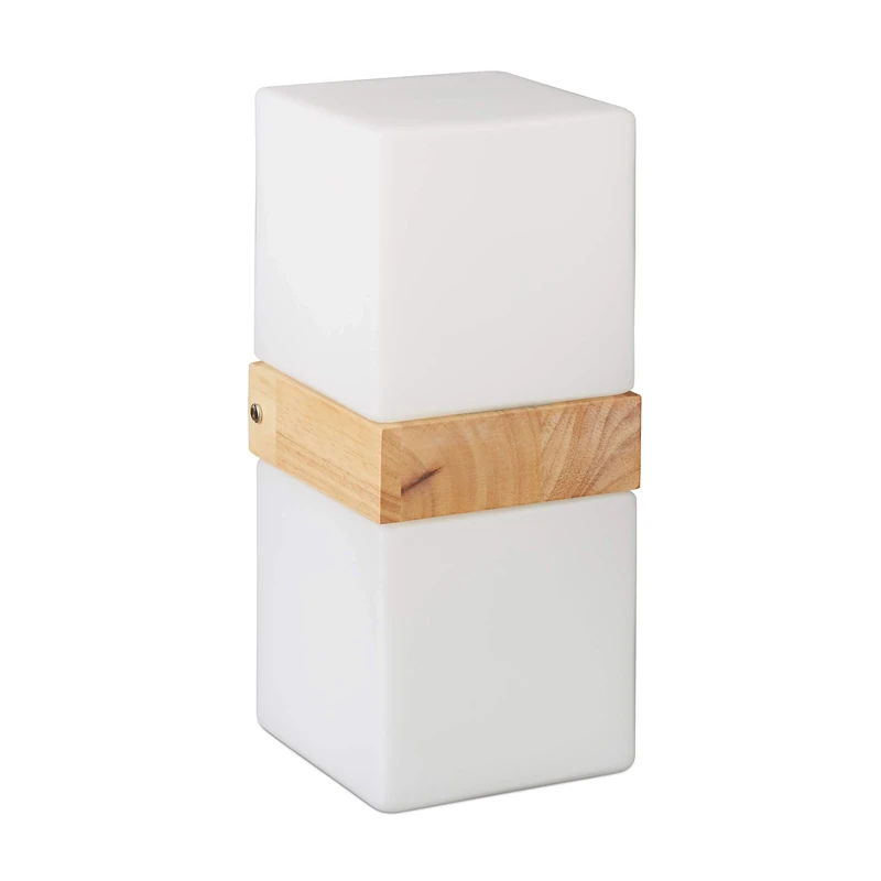 Relaxdays Cube Wall Lamp, 2-Spot Reading Light, E27 Up and Downlighter, Frosted Glass, Wood, HWD: 28x12x12 cm, White/Natural