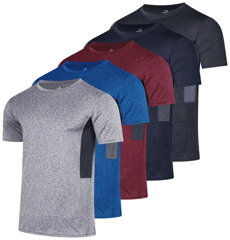 Men's Quick Dry Fit Shirt Short Sleeve Top Active Wear Training Athletic Base Layer Crew T-Shirt Fitness Rugby Gym Wicking Tee Workout Football Sports Running Exercise Undershirt - 5 Pack,Set 6-M - Image 1