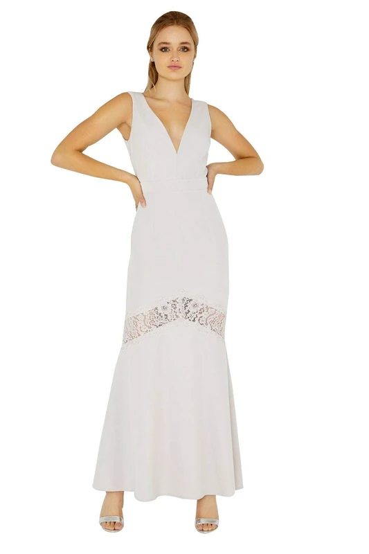 Little Mistress Women's Abbie Plunge Maxi Dress with Lace Insert, Purple (Lilac), (Size:10) - Image 1