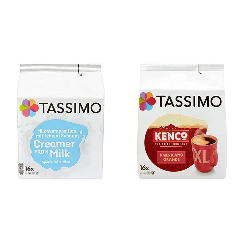 Tassimo Milk Creamer with Kenco Americano Grande Coffee Pods (Case of 10, Total 160 pods, 80 servings)