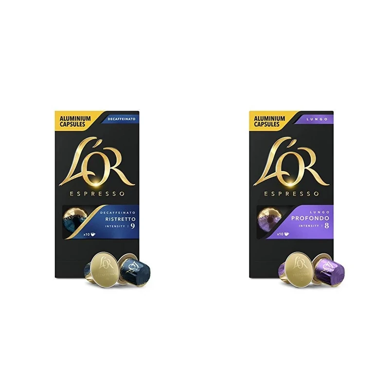 L'OR Espresso Ristretto Decaf and Lungo Profondo Intensity 8 - Nespresso Compatible Coffee Capsules (Pack of 20, 200 Capsules in Total)
