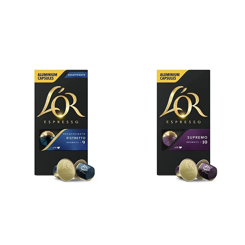 L'OR Espresso Ristretto Decaf Intensity 8 with Supremo Intensity 10 - Nespresso Compatible Coffee Capsules (Pack of 20, 200 Capsules in Total)