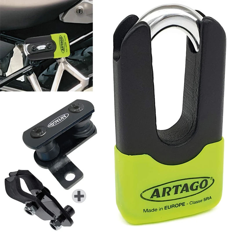 Artago 69X1 Pack Anti-Theft Disc Lock High Security + Bracket for BMW (R1250GS, R1200GS, F850GS, F800GS, F750GS, F700GS, G310GS, F900XR), SRA Approved, Sold Secure Gold, ART4