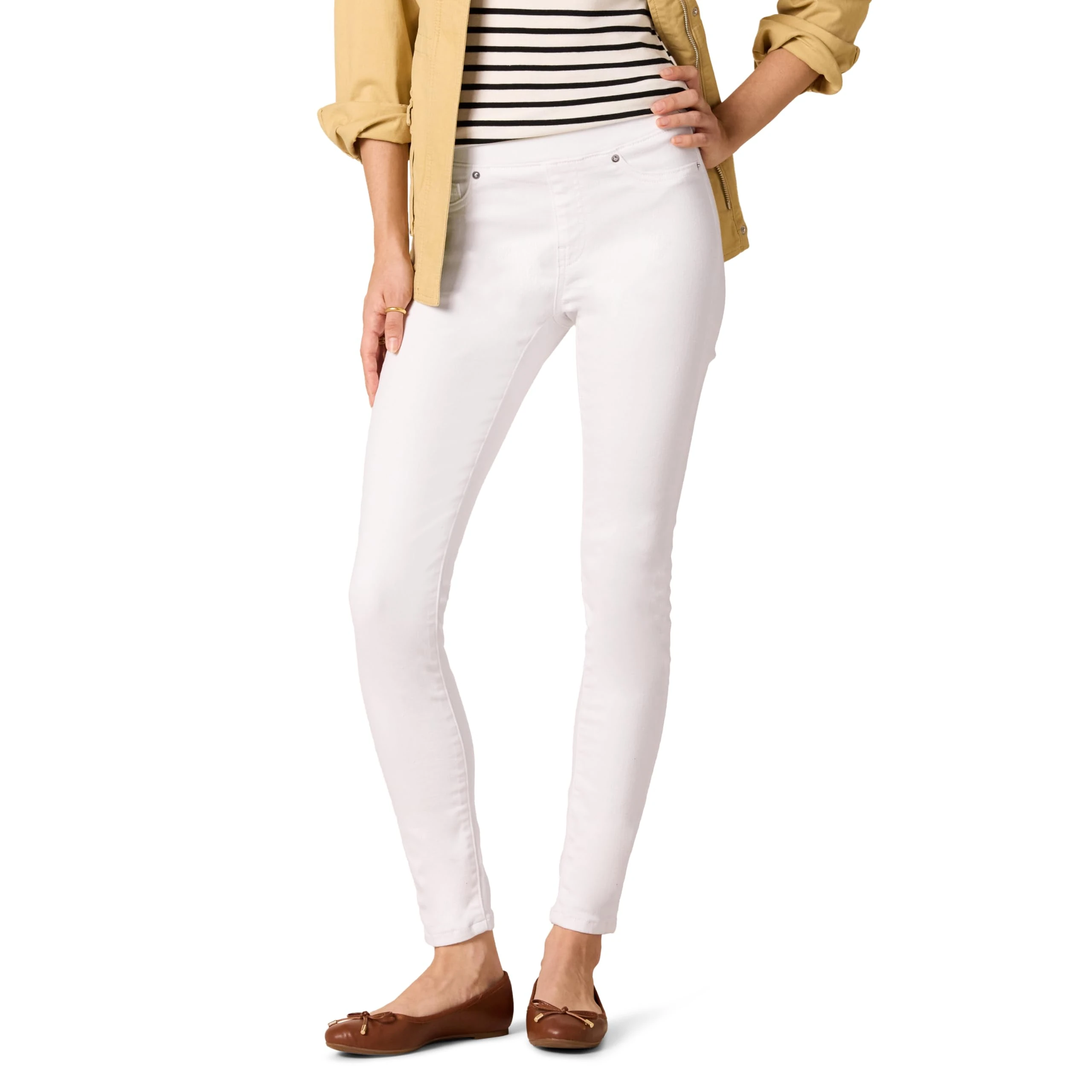 Amazon Essentials Women's Mid-Rise Stretch Pull-On Jegging - Discontinued Colours, White, 8 Long