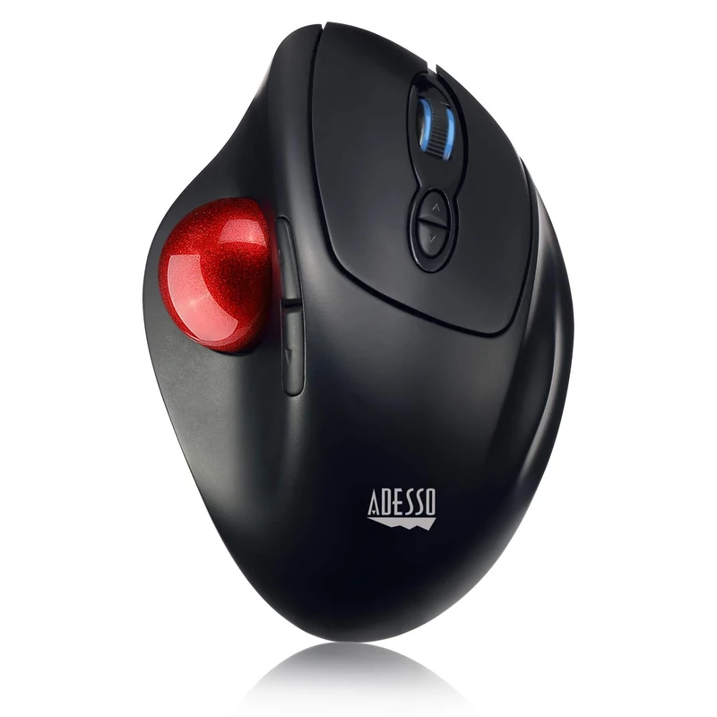 Adesso 2.4Ghz Wireless Programmable Ergonomic Trackball Mouse, with Detachable 1, Black