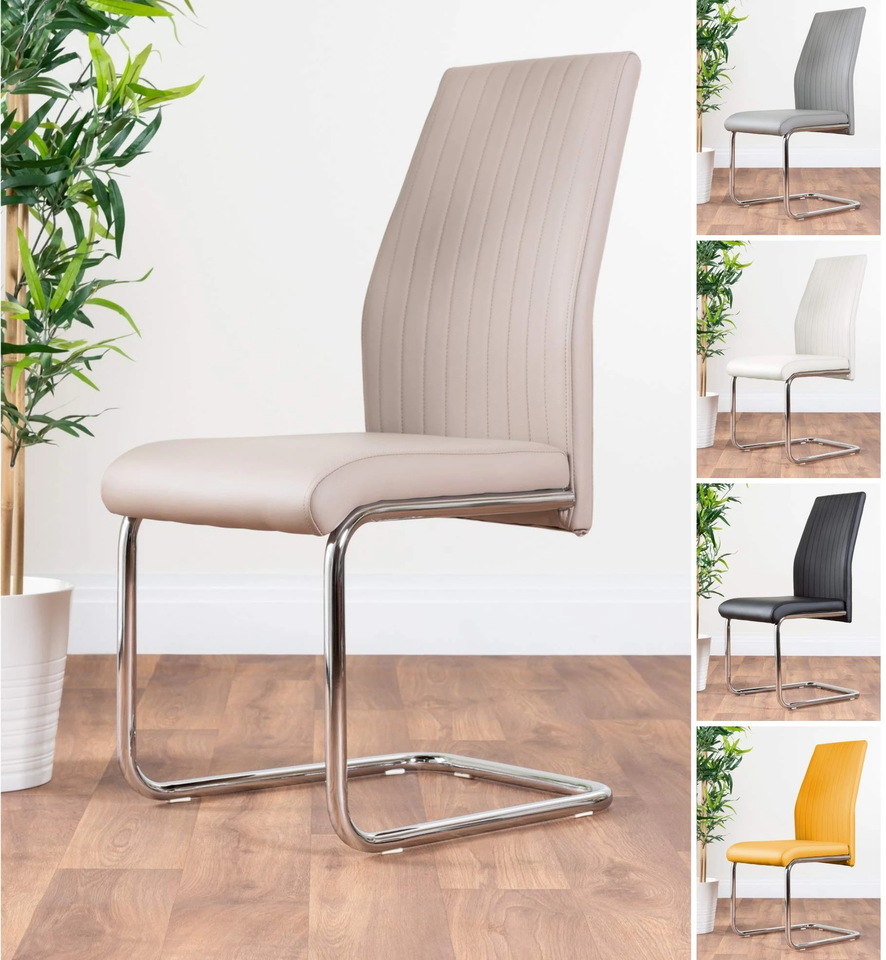 Furniturebox UK 2x Modern Stylish Contemporary White Black Grey Lorenzo Faux Leather And Chrome Metal Kitchen Dining Chairs (2x Cappuccino Grey Lorenzo Chairs)