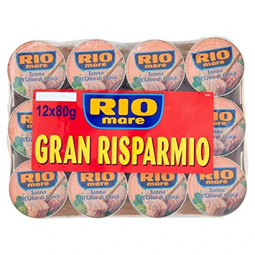 Rio Mare: Set of 12 Cans of Tuna Fish in Olive Oil, Yellowfin Tuna Quality Pack of 12, 80g (2.82oz) Each 960g (33.86oz) Total