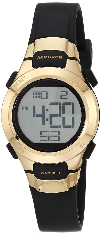 Armitron Sport Women's Digital Chronograph Resin Strap Watch, Black/Gold
