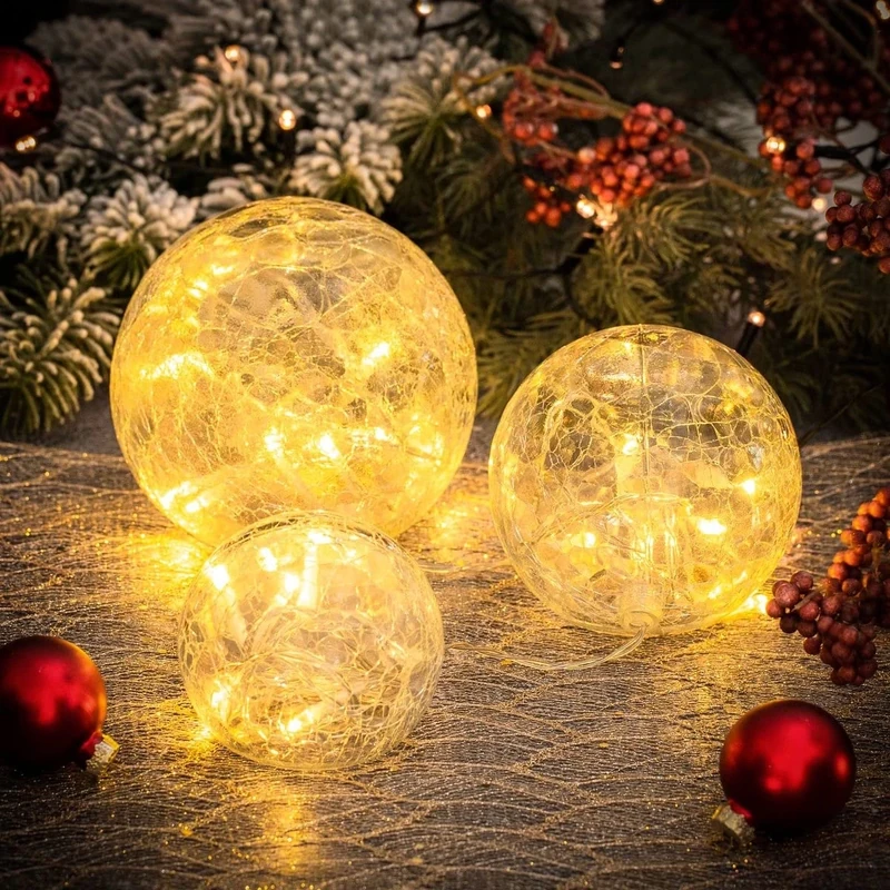 Gadgy Glass Ball Set of 3 LED Ball Table Decoration Autumn Christmas Decoration Indoor Window Sill Decoration Decorative Light Ball Indoor Battery Operated Decorative Balls LED Decorative Light Table
