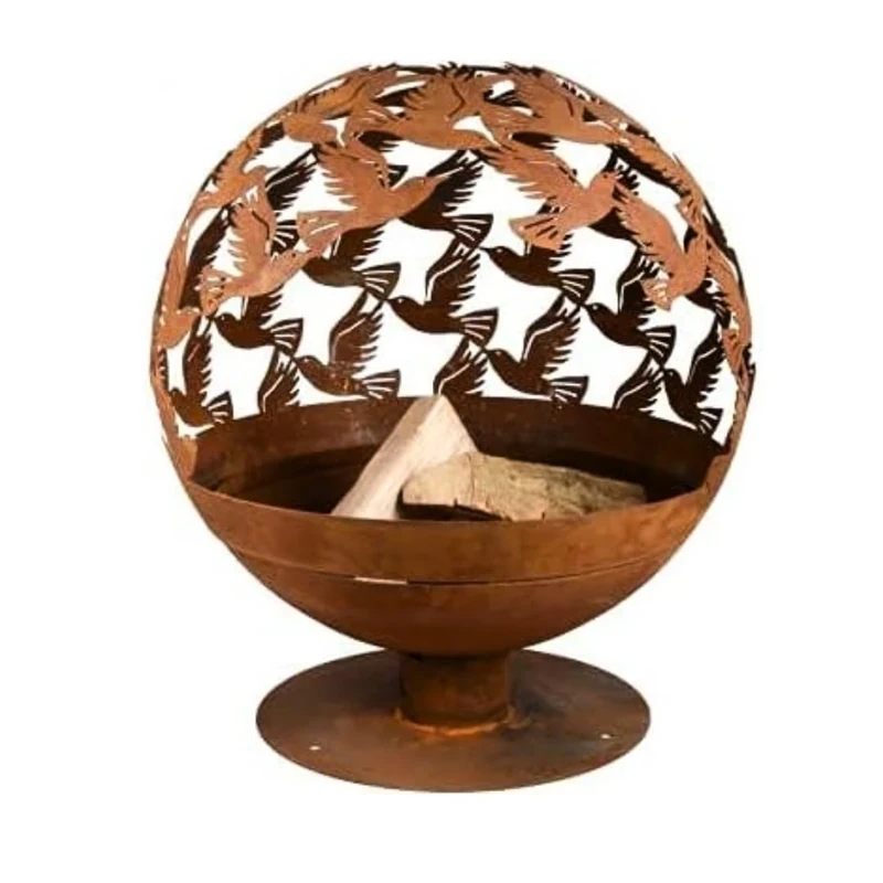 Fallen Fruits Laser Cut Cast Iron Globe Fire Bowl Pit Flock of Birds