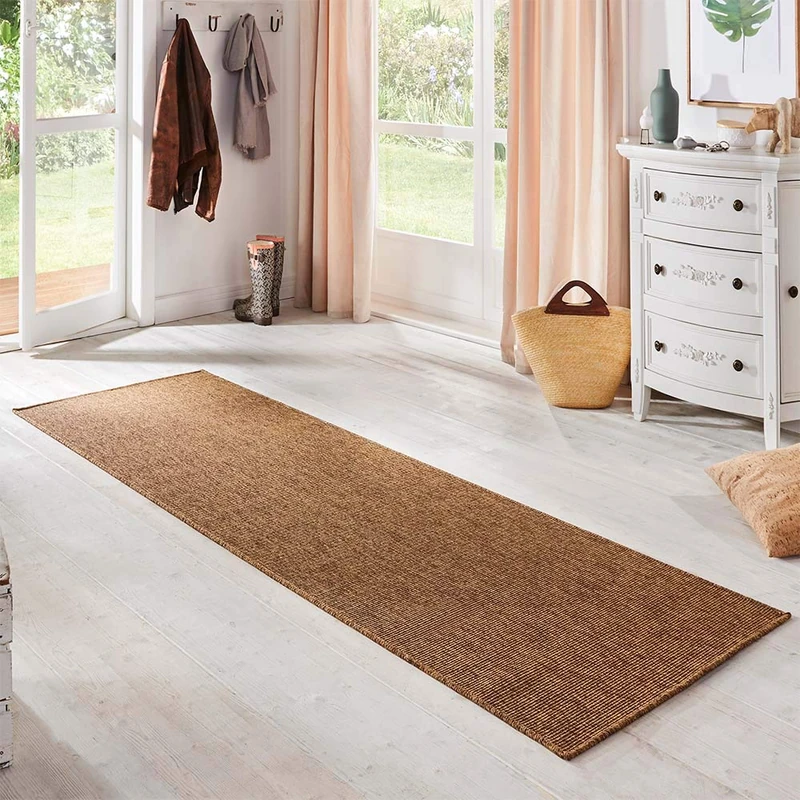 BT Carpet Nature Runner Indoor and Outdoor Loop Kitchen Runner Non-Slip Flat Weave Short Pile Wool Look Fineloop Kitchen Rug for Hallway Kitchen Garden Patio Bathroom Natural Brown 80 x 150 cm