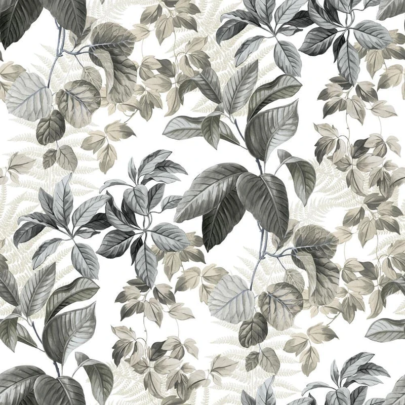 RoomMates RMK11233WP Gray and Tan Rainforest Leaves Peel and Stick Wallpaper