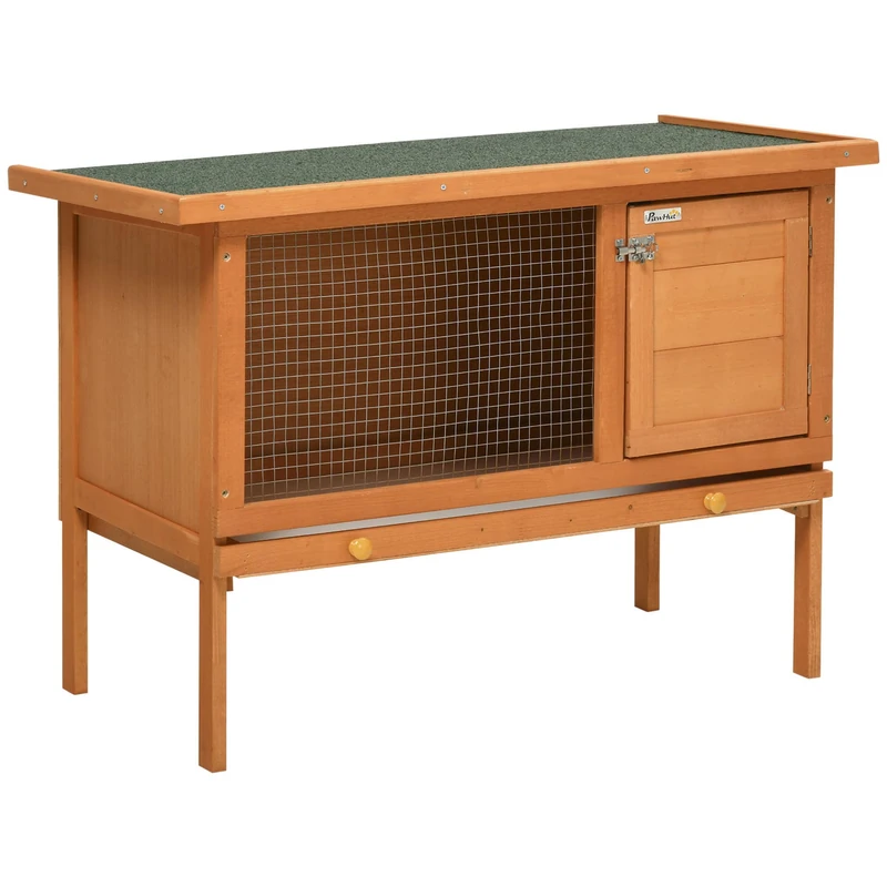 pawhut Wood Rabbit Hutch Bunny Cage Shelter Outdoor Garden Guinea Pig Sliding Tray Elevated House