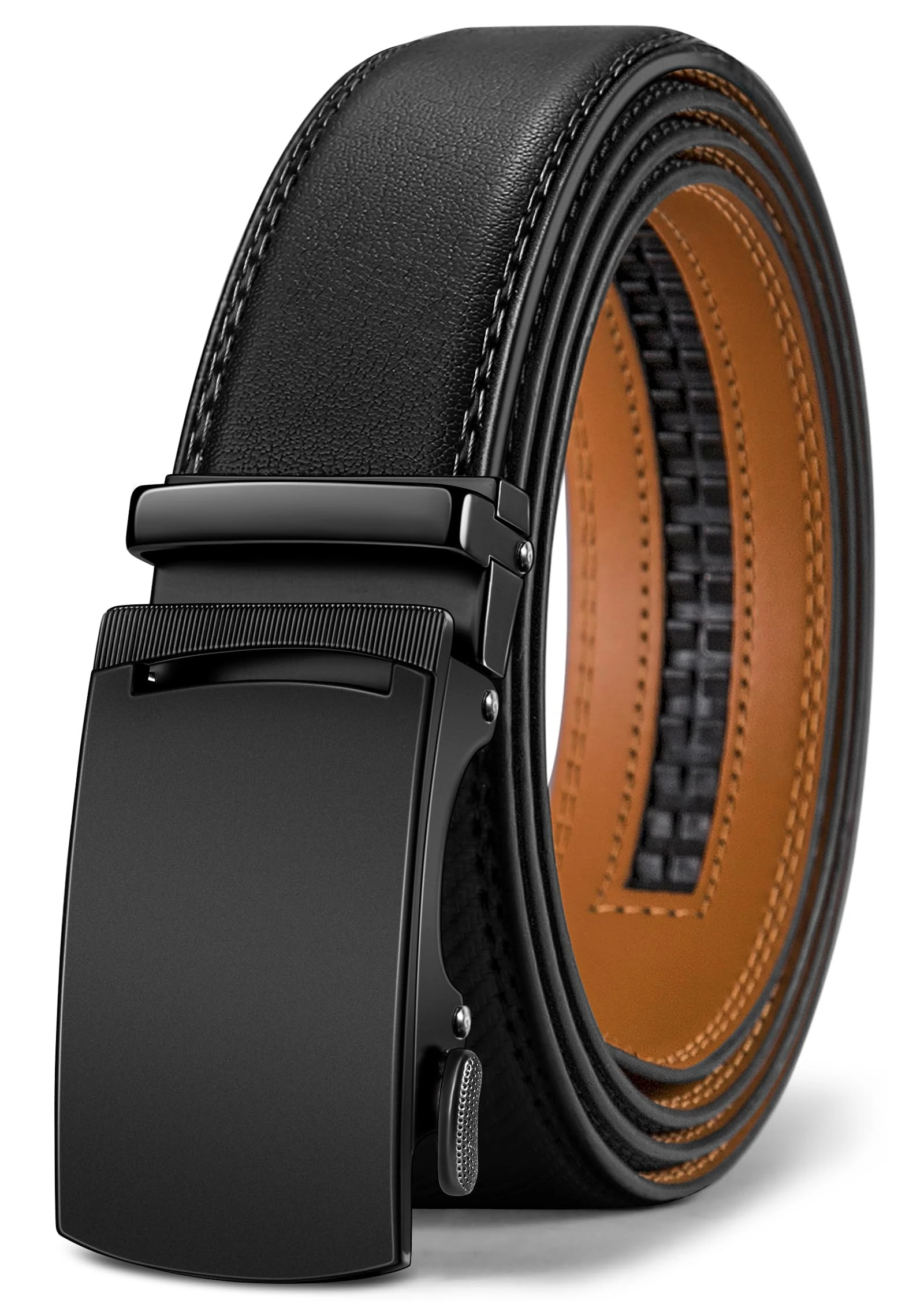 BULLIANT Men's Belt, Leather Ratchet Belt for Men Dress 1 3/8",Trim to Fit(Black-28-34" Waist Adjustable)