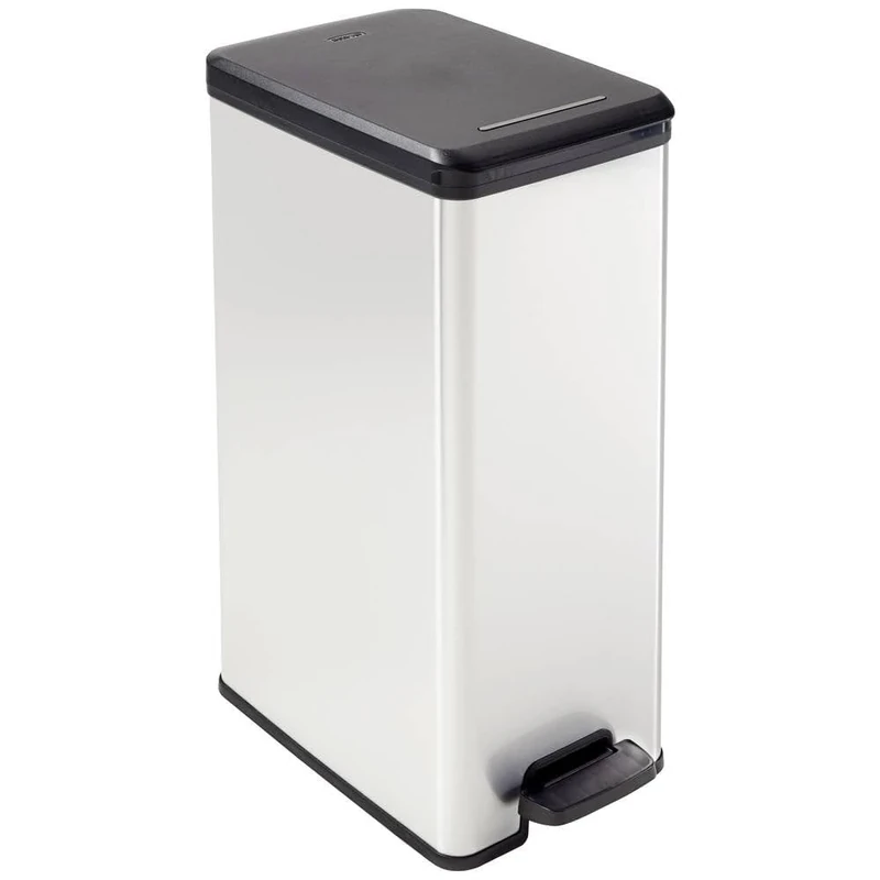 Curver Deco Slim Waste Bin, Plastic, Silver, 40 L