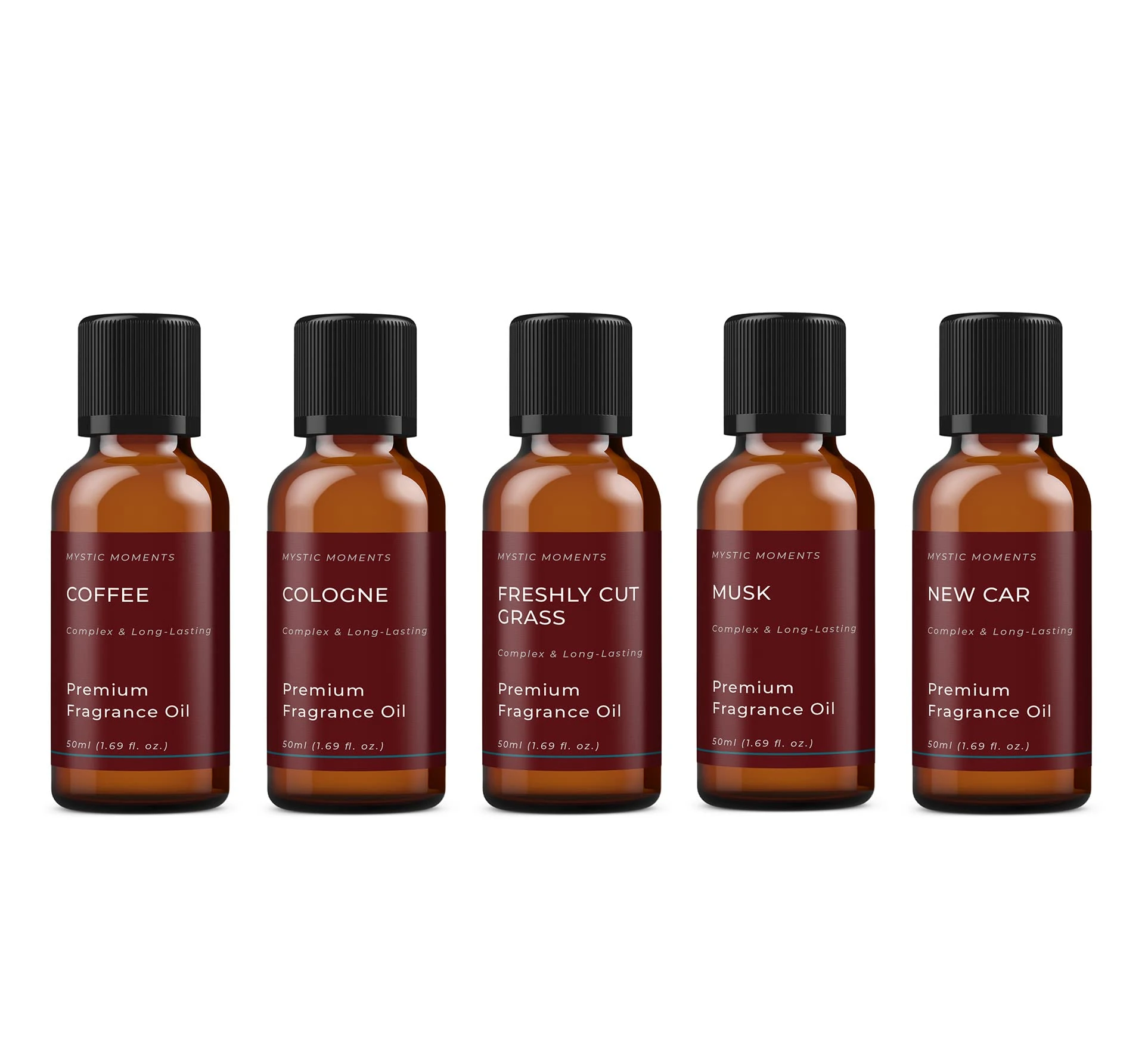 Mystic Moments | HIS Fragrance Oil Gift Starter Pack 5x50ml | Coffee, Cologne, Freshly Cut Grass, Musk, New Car | Perfect as a Gift