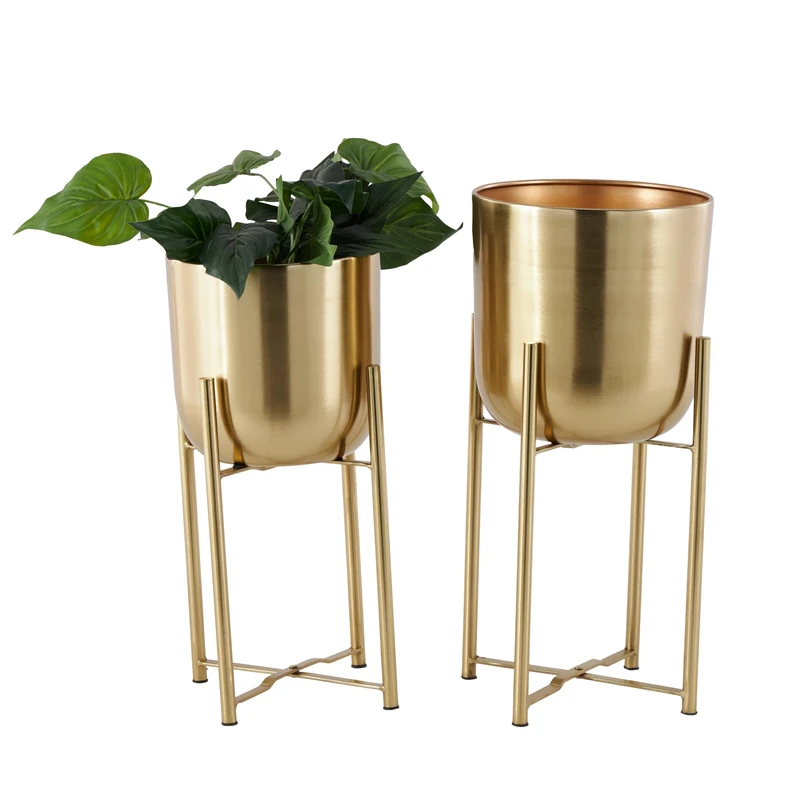 CosmoLiving by Cosmopolitan Metal Dome Planter with Removable Stand, Set of 2 19 Inch, 22 InchH, Gold