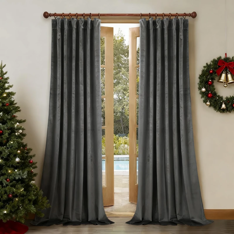 StangH Blackout Velvet Curtains 120-inch - Extra Long Elegant Velvet Insulated Drapes for High Ceiling, Full Covering Privacy Room Divider Drapery for Shared Space, Grey, W52 x L120, 2 Pcs