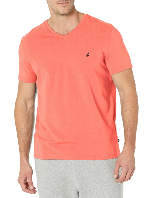 Nautica Men's Short Sleeve Solid Slim Fit V-Neck T-Shirt, Dreamy Coral, S