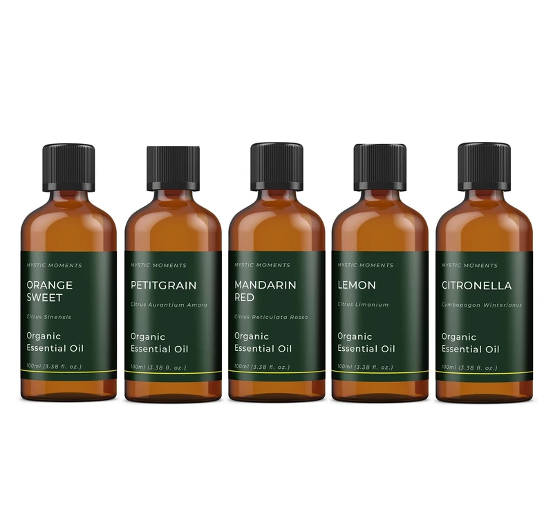 Mystic Moments | Citrus Organic Essential Oil Gift Starter Pack 5x100ml | Citronella, Lemon, Mandarin Red, Orange Sweet, Petitgrain | Perfect as a Gift