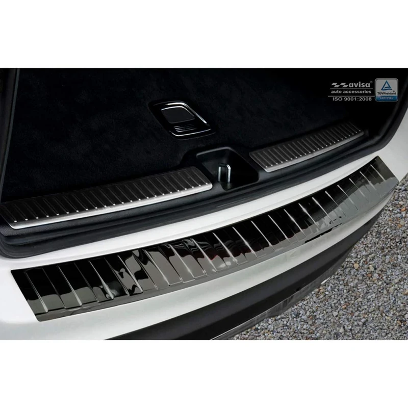 Avisa Black Mirror Stainless Steel Rear bumper protector compatible with Mercedes GLC 2015-2019 & FL 2019- 'Ribs'