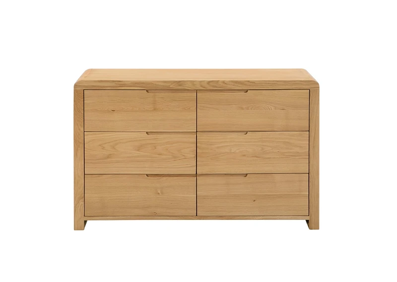 Julian Bowen Curve 6 Drawer Wide Chest, Oak