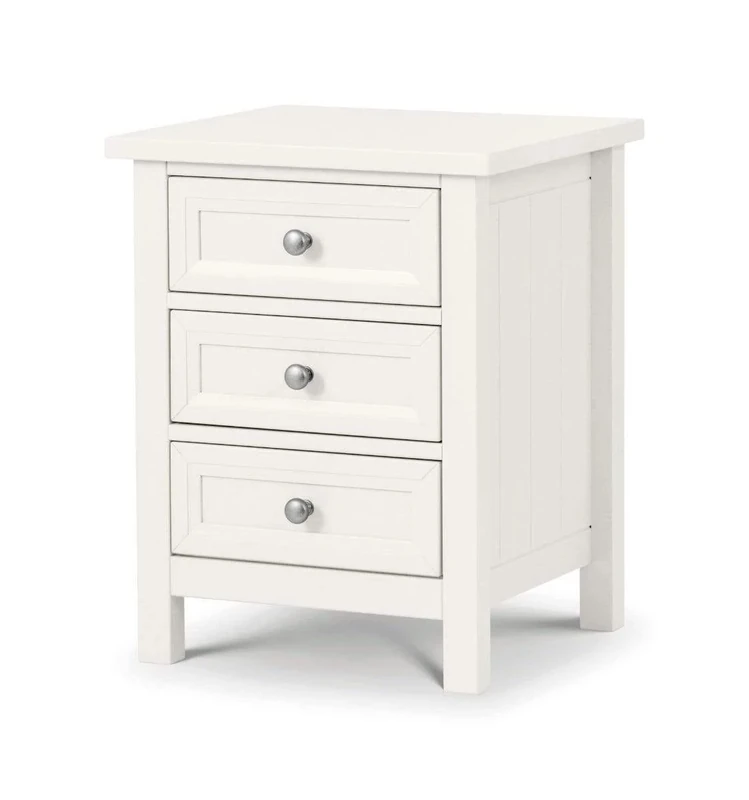 Julian Bowen Maine 3 Drawer Bedside, Surf White, Height: 61, Width: 48, Depth: 44cm