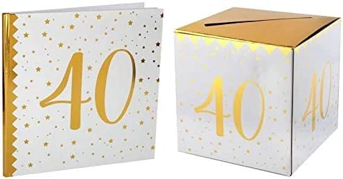 Santex 1 Pack Urn and Guest Book Birthday Gold and White 40 Years