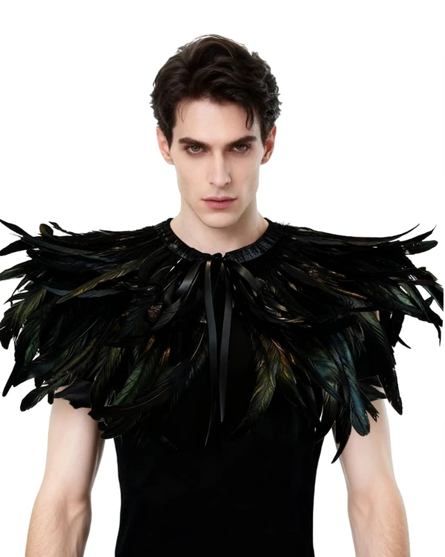 L'VOW Gothic Black Feather Shrug Cape Shawl Stole Halloween Costume for Men (Style -04)