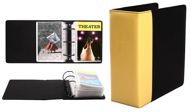 Broadway Play Program and Theater Playbill Binder with 30 Custom Sheet Protectors - PU Leather - Fits Playbills from Mid 1980s to Modern (Yellow/Black EmbossedP)