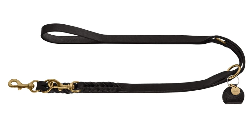 HUNTER 66851 SANSIBAR SOLID Adjustable Dog Lead Braided Leather Strong Elegant 1.5 x 200 cm Black