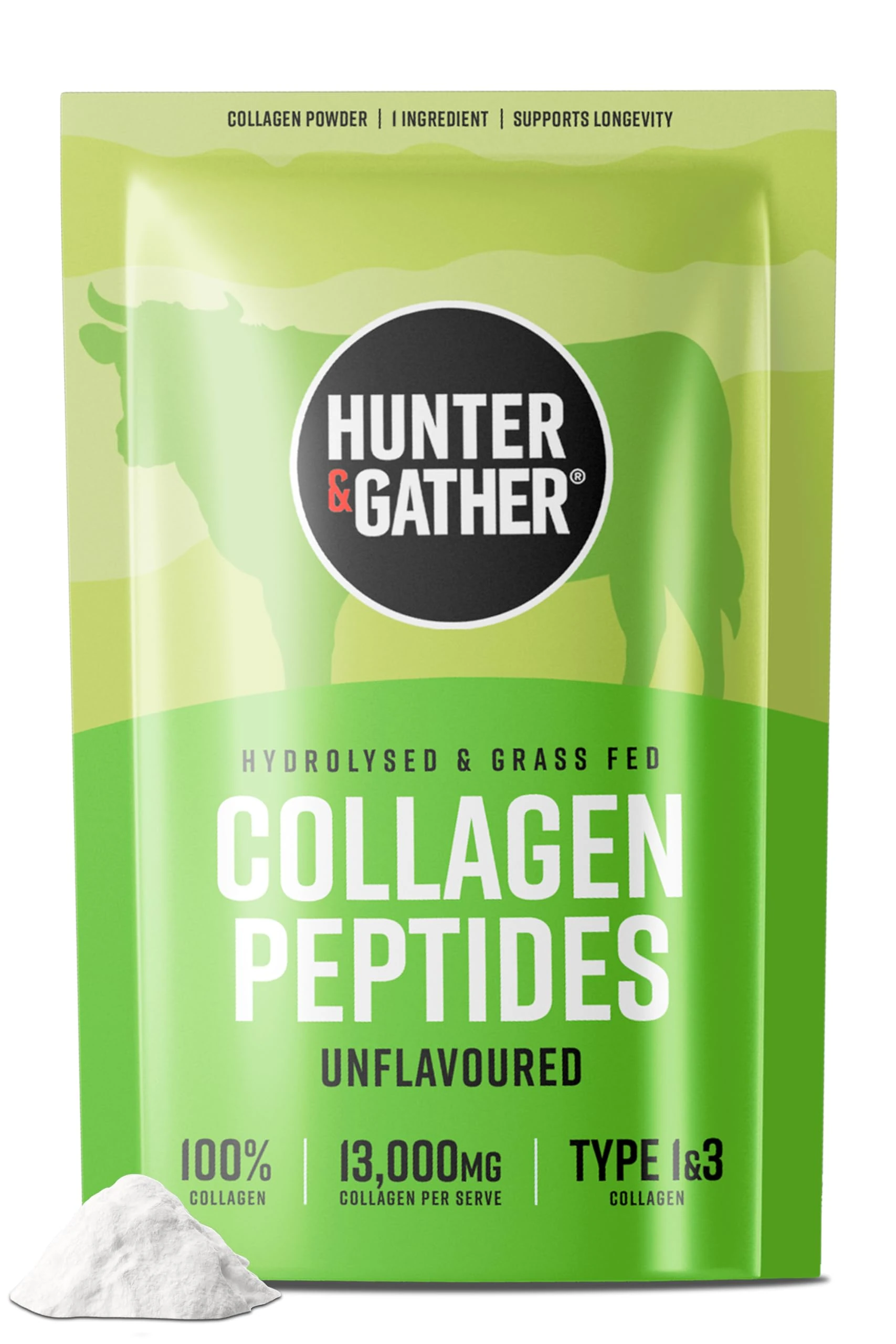 Hunter & Gather Grass Fed Bovine Collagen Powder 400g | Pure Unflavoured Premium Hydrolysed Bovine Collagen Peptides Powder for Hair Skin Nails Muscles | Collagen Supplements for Women and Men