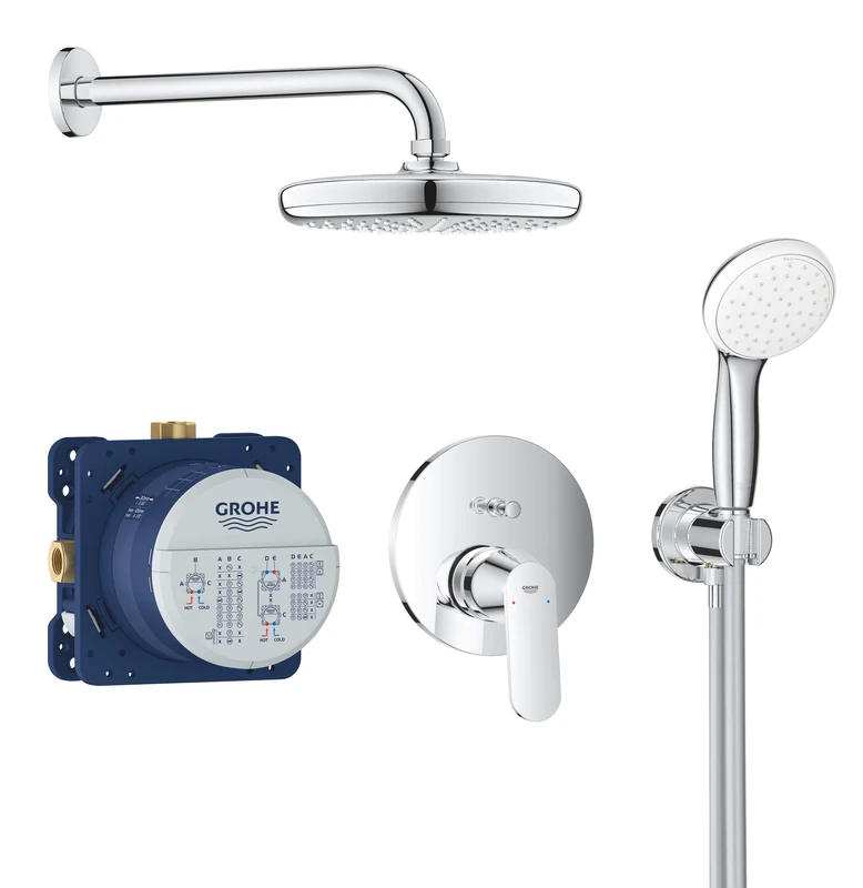 GROHE Eurosmart Cosmopolitan Perfect Shower Set with Tempesta 210 Head Shower (1 Spray) and Hand Shower (2 Sprays), Chrome, 25219001