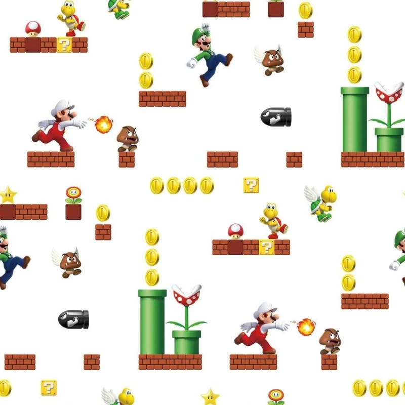 RoomMates RMK11189RL New Super Mario Bros. White Peel and Stick Wallpaper