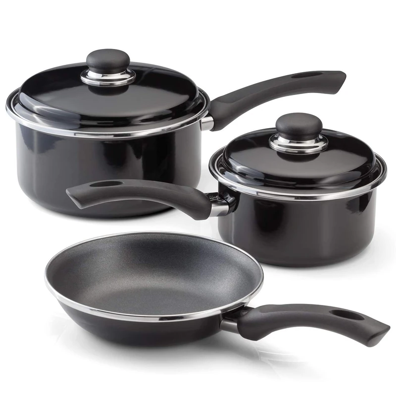 Judge Induction Non-Stick Saucepan Set, Carbon Steel, Black