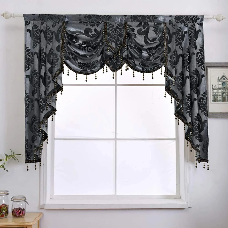 NAPEARL Black Waterfall Valance - Luxury Curtains for Living Room, Bedroom, Dining Room, Bay Window - Jacquard Swag Curtains, 61-Inch Wide