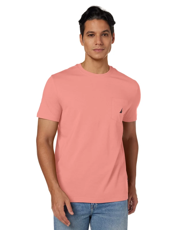 Nautica Men's Big and Tall Solid Crew Neck Short Sleeve Pocket T-Shirt, Pale Coral, 3X