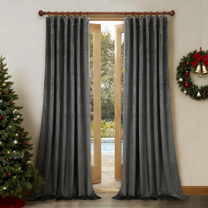 StangH Velvet Curtains 108 Inches Long - Luxury Grey Blackout Curtains for Living Room Large Window Thermal Insulated Panels for Bedroom French Door, W52 x L108 Each Panel, 2 Pieces